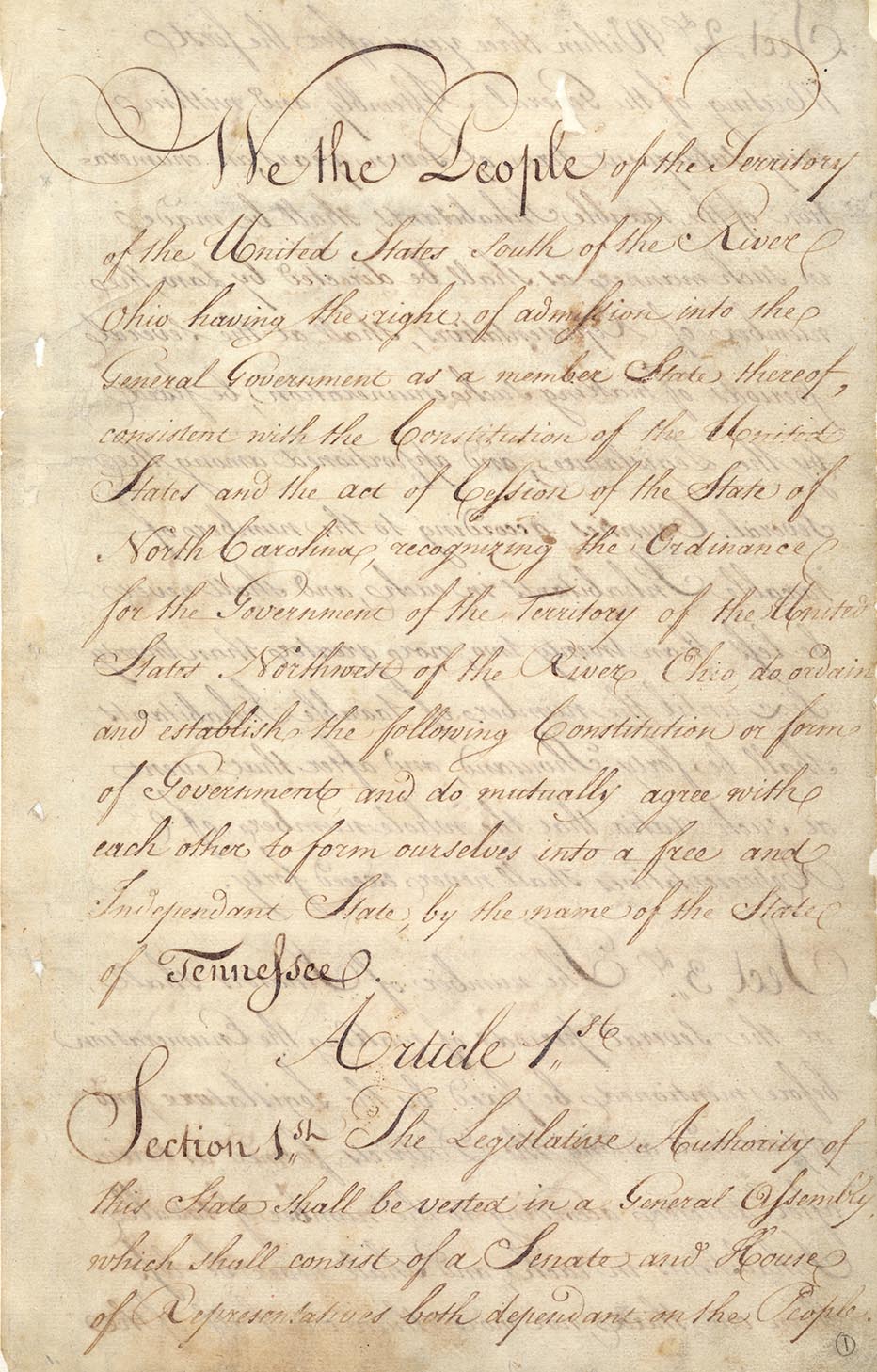 Page from Tennessee’s first Constitution, adopted in 1796