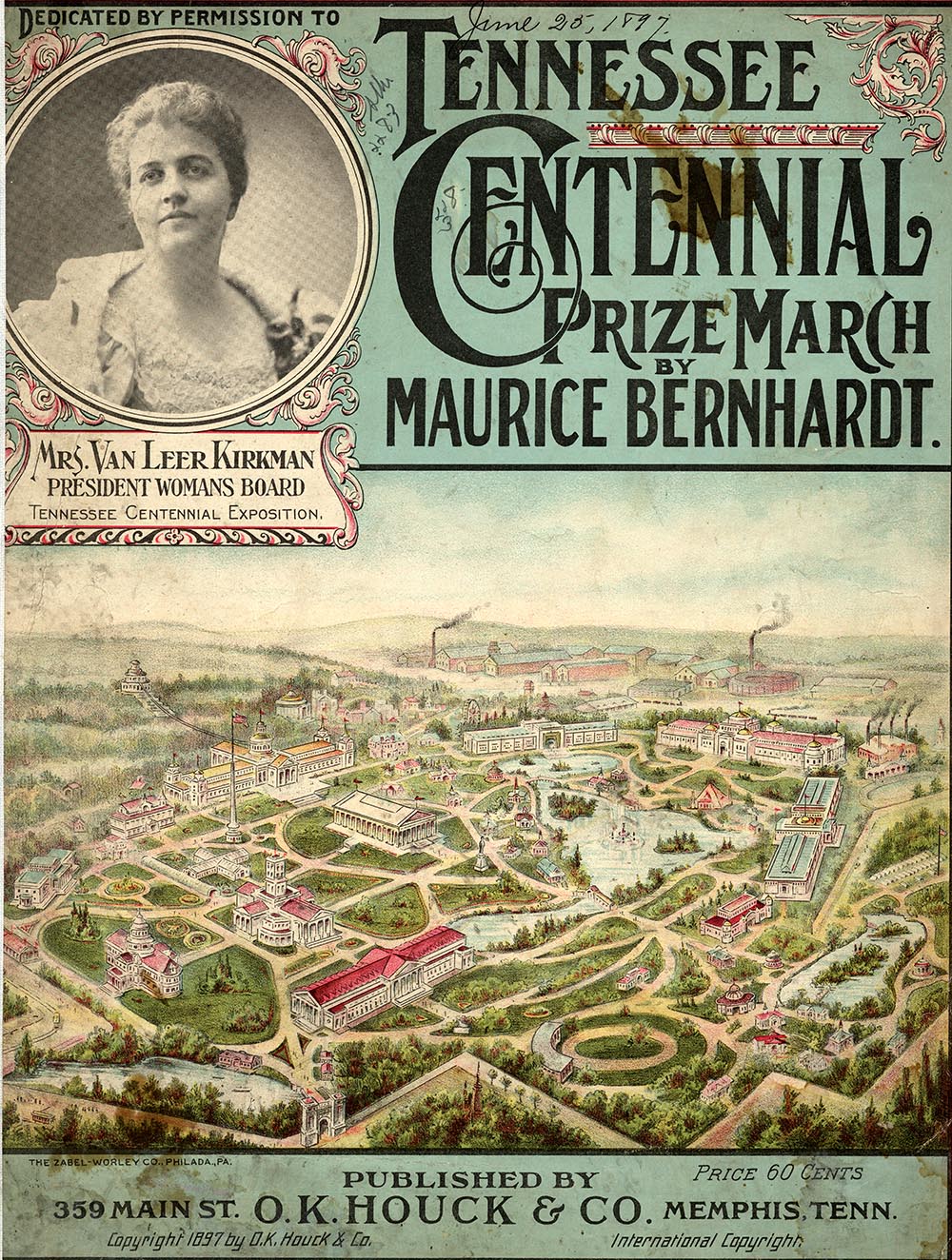Sheet music featuring an aerial drawing of the Tennessee Centennial Exposition in 1897