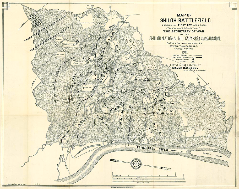 Map of the battlefield on the first day of the Battle of Shiloh