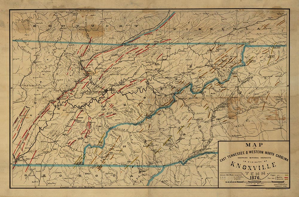 Mineral deposits map of East Tennessee and Western North Carolina (1876)