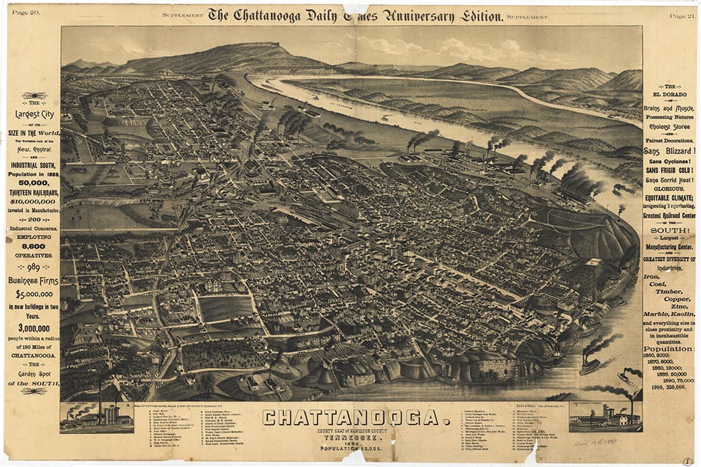 Aerial map of Chattanooga, Tennessee (1888)