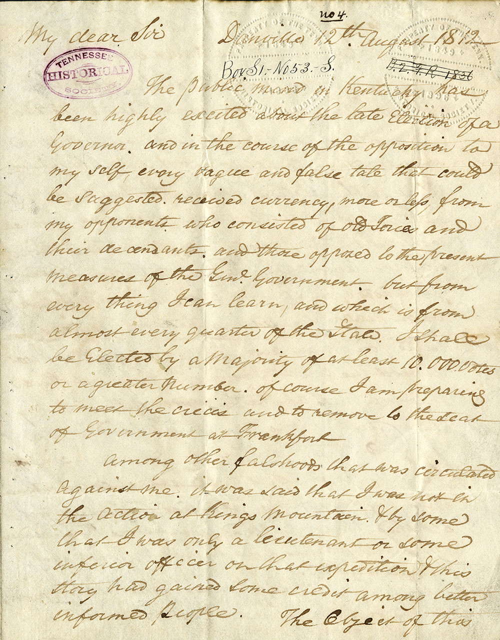 Letter from Isaac Shelby to John Sevier about Kings Mountain