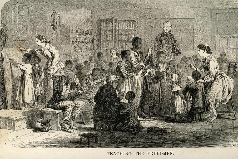 The Freedmen’s Bureau considered education a key to the future and was organized to teach basic reading, writing, and math skills to freed men, women, and children.