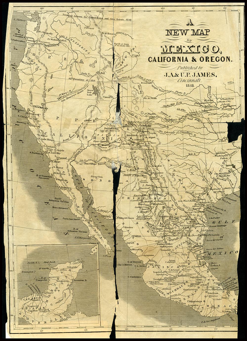 An 1848 map of Mexico, California, and Oregon, which represents much of the territory taken by the United States in the war with Mexico