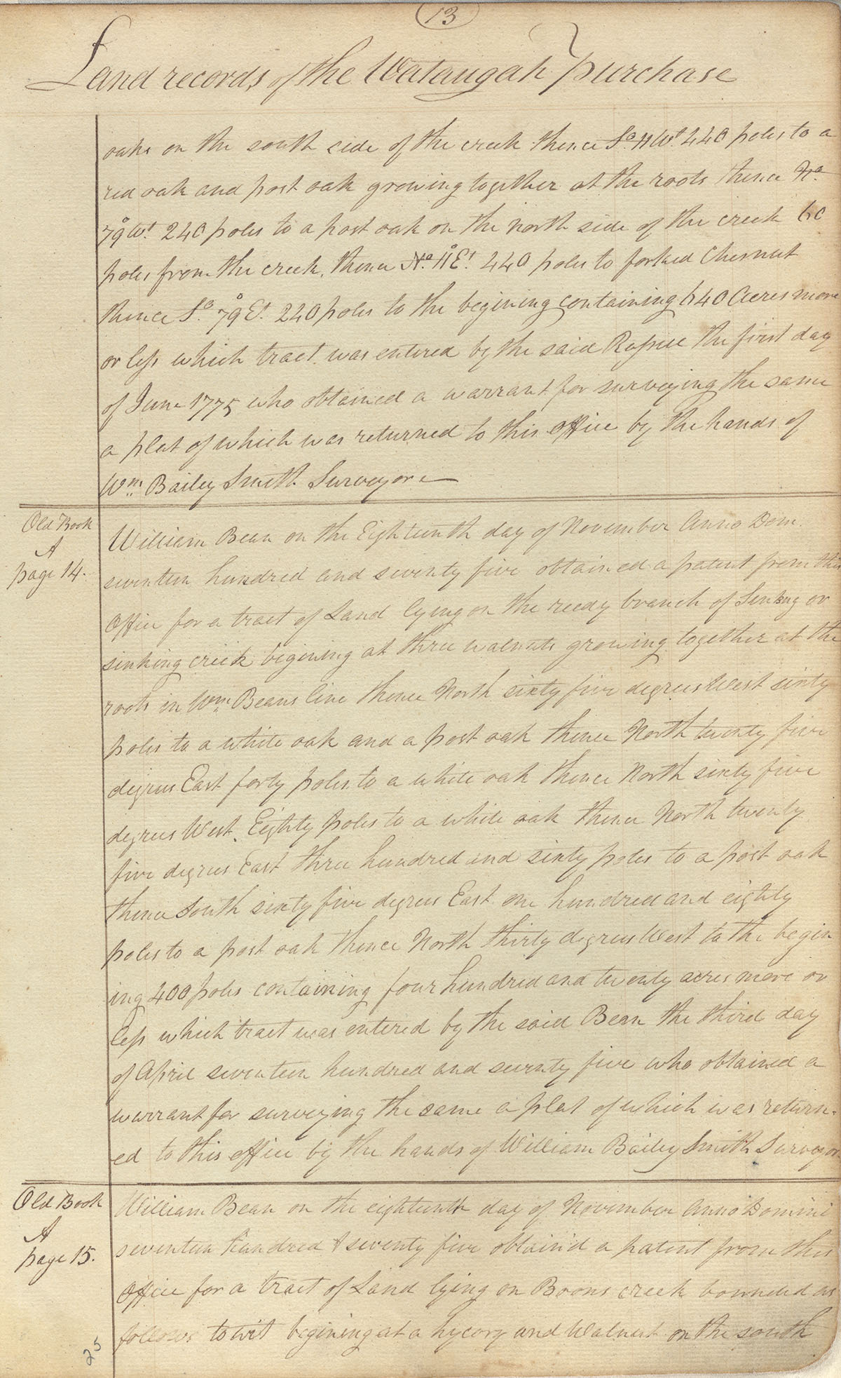 A page from the Watauga Purchase, the first transfer of land in Tennessee from natives to settlers such as William Bean